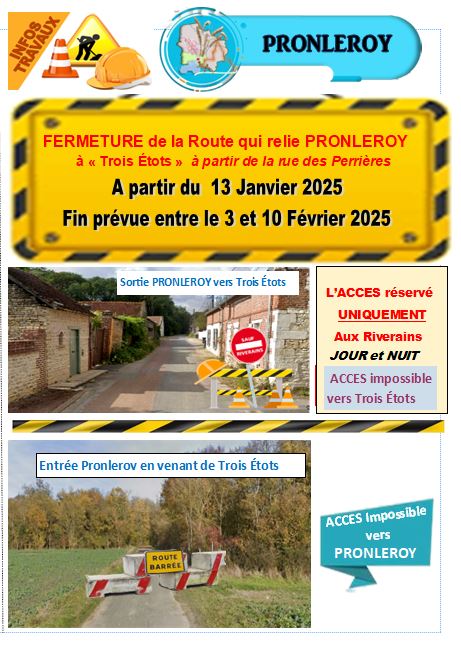 INFOS TRAVAUX.... Début le 13 Janvier 2025